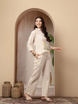Stylum - Cream Cotton Three Fourth Sleeves Co-Ord Set