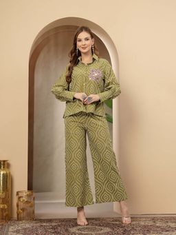 Stylum - Green Cotton Full Sleeves Co-Ord Set