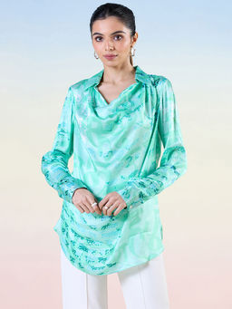 Navyasa By Liva - Green Satin Printed Top