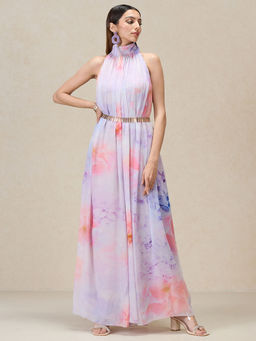 Navyasa By Liva - Lavender Georgette Floral Printed Maxi Dress