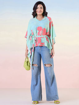 Navyasa By Liva - Blue Chiffon Floral Sequined Top