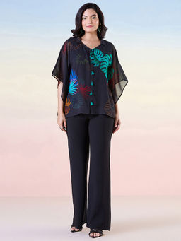 Navyasa By Liva - Black Crepe Digital Floral Printed Top