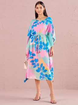 Navyasa By Liva - Blue Modal Digital Floral Printed Kaftan Dress with Belt