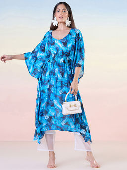 Navyasa By Liva - Blue Chiffon Digital Floral Printed Kaftan Top