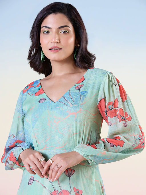Buy Navyasa By Liva Blue Chiffon Floral Printed Maxi Dress Online