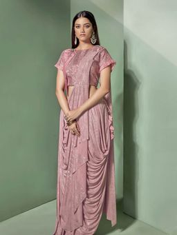 Odette - Pink Fancy Lycra Designer Saree with Unstitched Blouse