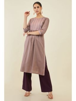 Soch - Women Mauve Rayon Embroidered Kurta