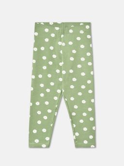R&B - Green Floral Printed Fitted Girls Leggings