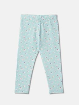 R&B - Blue Floral Printed Fitted Girls Leggings