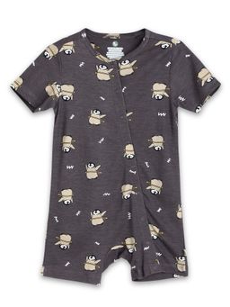 Cocoon Care - Charcoal Grey knitted Bamboo Cotton Printed Romper for Baby