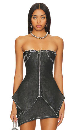 Sami Miro Vintage - Zip Front Tube Top With Uneven Hem