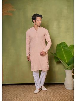 House of Chikankari - Hoc Rayon Embroidered with Sequins Solid Men Peach Long Kurta