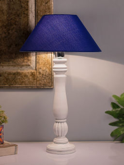 Homesake - Victorian White Table Lamp Blue Shade