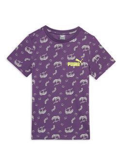 Puma - Essentials MID 90s AOP Boys Purple T-Shirt