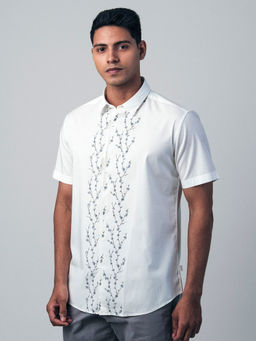 KINGDOM OF WHITE - Fern Half Sleeves Shirt With Placement Print At Chest