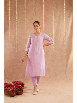 Zuri - Purple Embroidered Chanderi Kurta with Embroidered Pant - Set of 2