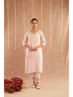 Zuri - Pink Embroidered Chanderi Kurta with Lace Pant - Set of 2