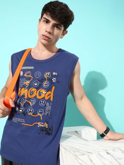 DILLINGER - Navy Blue Sleeveless Graphic Oversized T-shirt