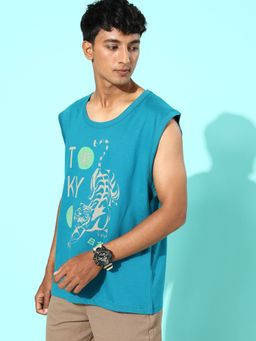DILLINGER - Blue Sleeveless Graphic Oversized T-shirt