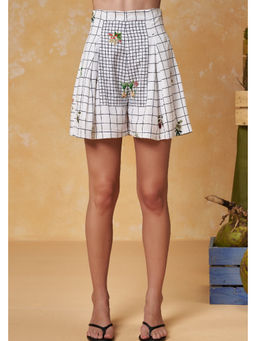 Muvazo - Grid White Checks Shorts