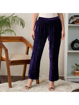 First Resort by Ramola Bachchan - Purple Silk Velvet Straight Pant