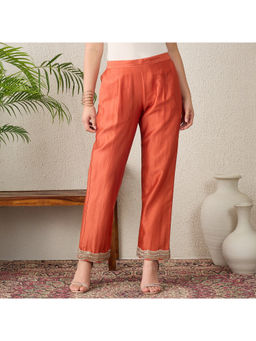First Resort by Ramola Bachchan - Orange Scallop Straight Pant