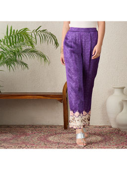 First Resort by Ramola Bachchan - Purple Printed Embellished Pant