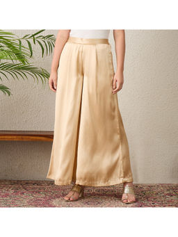 First Resort by Ramola Bachchan - Beige Wide Legged Pant
