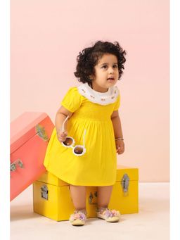 The Little Trunk - Yellow Smocked and Embroidery Detail Dress