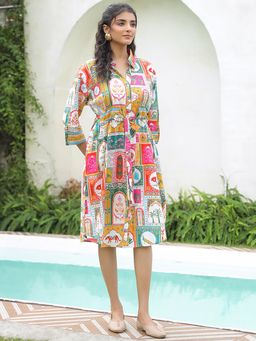 Rain & Rainbow - Yellow Printed Collar Neck Dress