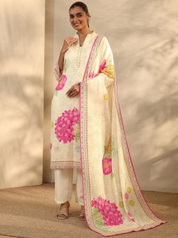 Libas - Off White Printed Mandarin Neck Kurta Pant With Dupatta