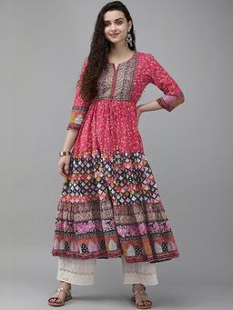 Rain & Rainbow - Pink Printed Round Neck Anarkali Kurta