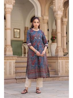 Rain & Rainbow - Blue Printed Round Neck Kurta