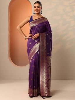 Libas - Purple Zari Woven Saree With Unsttiched Blouse with Unstitched