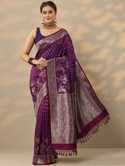 Libas - Purple Embellished/Sequined Saree With Unsttiched Blouse with Unstitched