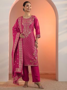 Libas - Pink Embroidered Round Neck Kurta Pant With Dupatta