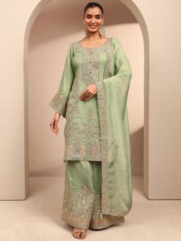 Libas Art - Green Embroidered Round Neck Kurta Palazzo With Dupatta (3XL)