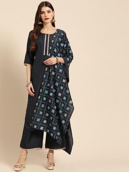 Libas - Blue Printed Round Neck Kurta Palazzo With Dupatta