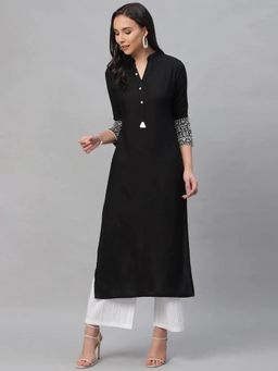 Libas - Black Plain Mandarin Neck Kurta