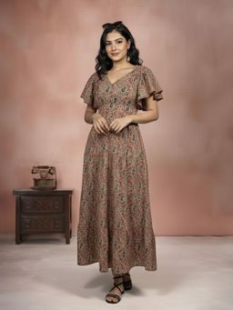 Varanga - Multi-Color Printed V-Neck Dress