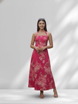Varanga - Pink Printed Halter Neck Dress