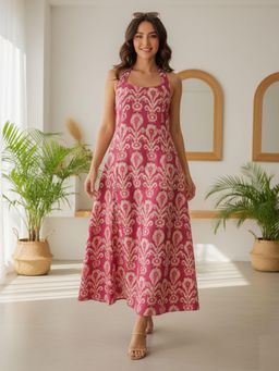 Varanga - Pink Printed Halter Neck Dress