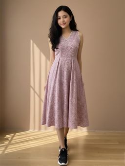 Varanga - Pink Printed V-Neck Dress