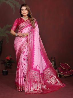 Anaita - Pink Zari Woven Saree With Unsttiched Blouse