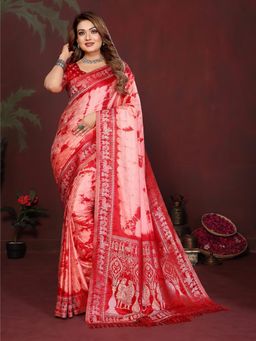 Anaita - Red Zari Woven Saree With Unsttiched Blouse