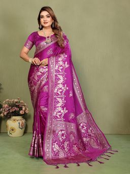 Anaita - Purple Zari Woven Saree With Unsttiched Blouse