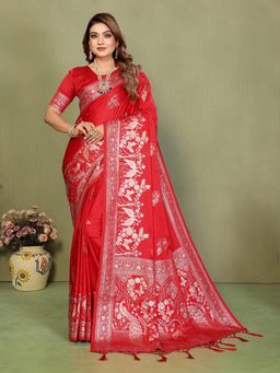 Anaita - Red Zari Woven Saree With Unsttiched Blouse