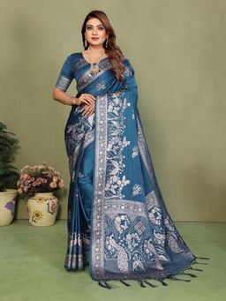 Anaita - Teal Zari Woven Saree With Unsttiched Blouse