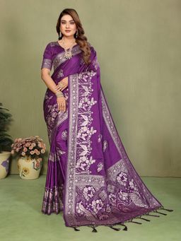Anaita - Purple Zari Woven Saree With Unsttiched Blouse