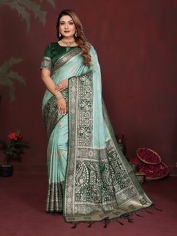 Anaita - Olive Zari Woven Saree With Unsttiched Blouse